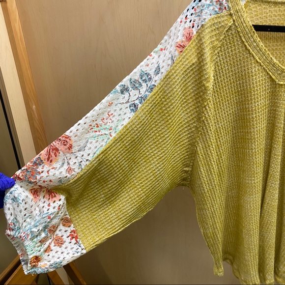 Green Waffle Sweater Eyelet Knit Sweater Top Boho - Picture 2 of 4